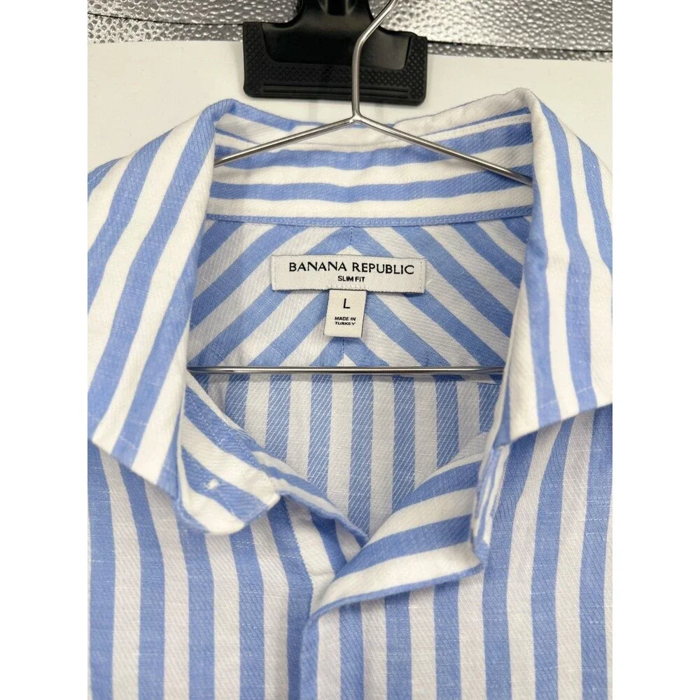 Banana Republic Mens Light Blue Slim Fit Linen Cotton Dress Shirt L Spring 2025